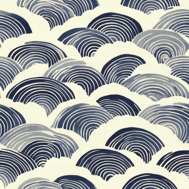 A fabric pattern inspired by traditional Japanese Seigaiha motifs featuring a repeating design of