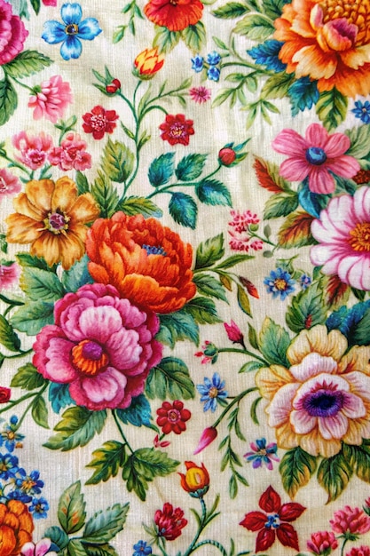 Fabric texture with flower paintings