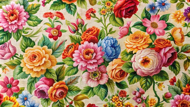 Fabric texture with flower paintings