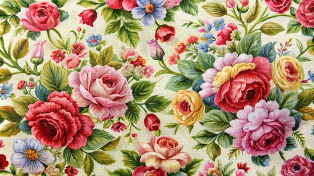 Fabric texture with flower paintings