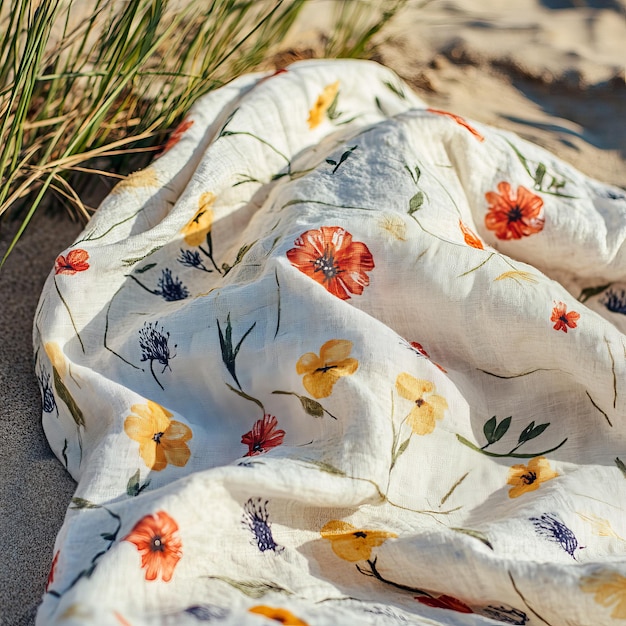 Photo fabric with flowers on the beach summer background selective focus