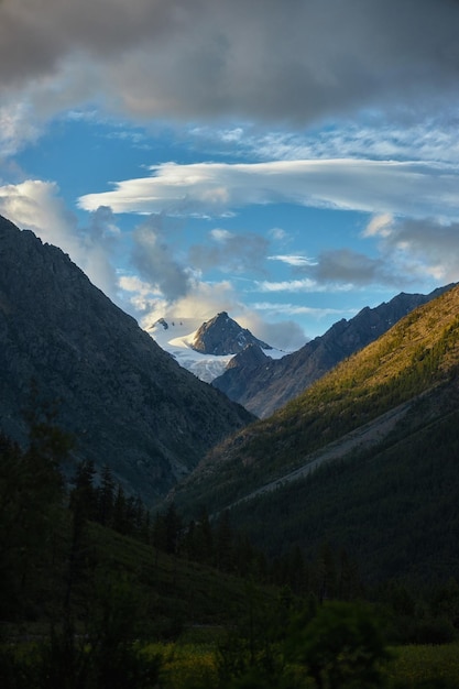 Fabulous Alpine landscape of mountain peaks panorama of a mountain valley amazing views of the valley in summer Hiking wildlife nature