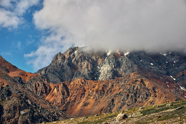 Fabulous Alpine landscape of mountain peaks panorama of a mountain valley amazing views of the valley in summer Hiking wildlife nature