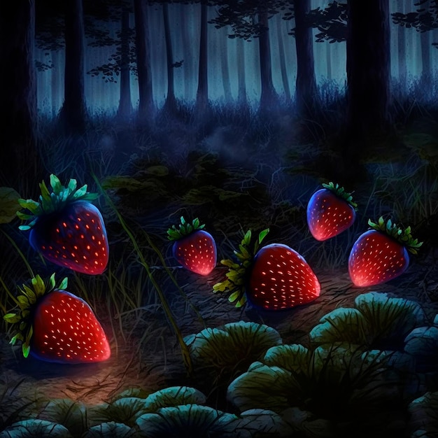 Fabulous illustration of strawberries in the forest