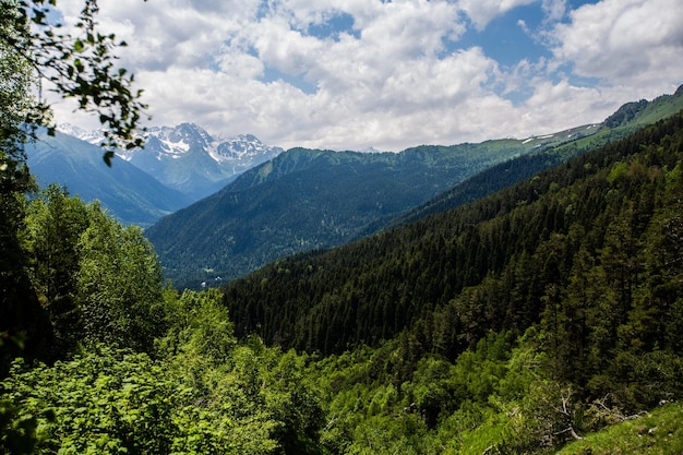 Fabulous magnificent view of Caucasus Mountains and sky