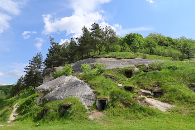 Fabulous rocks with entrances. The village of Dubrova.