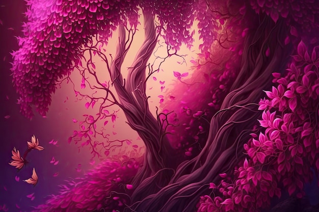 A fabulous tree in a mesmerizing shade of magenta stands out against a beautiful abstract  ai