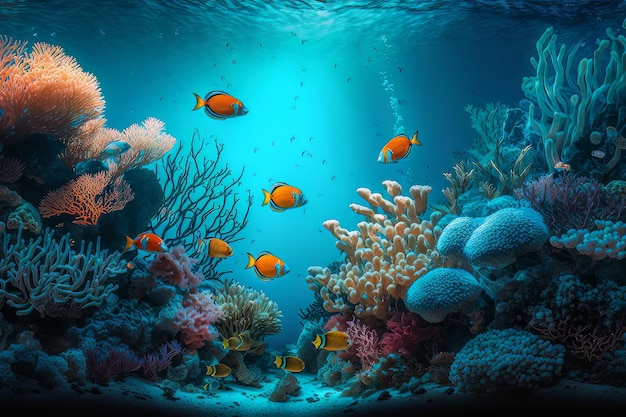 Fabulous underwater sea background Illustration AI Generative