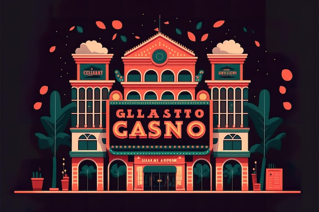 The facade of the casino building flat illustration