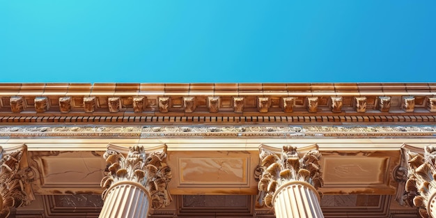 The facade of a courthouse building against a clear sky