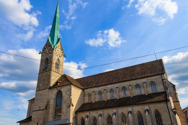 Facade of Fraumunster church in Zurich Switzerland