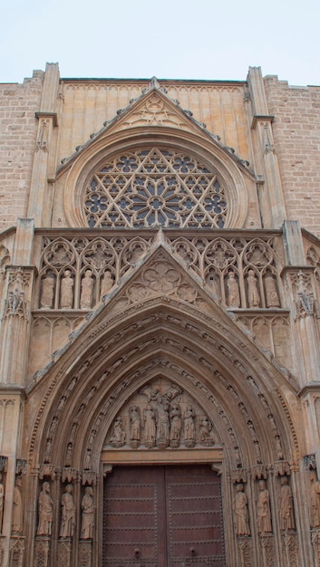 Facade of the medieval cathedral in the city of Valencia