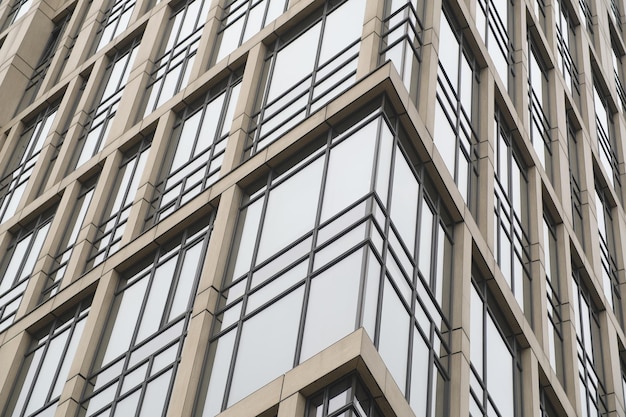 Facade of modern highrise building with glass windows Texture of contemporary tall building exterior