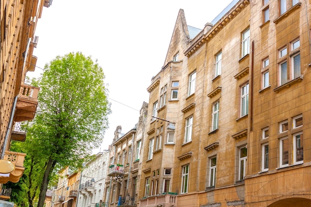 Facade of old large houses on the street