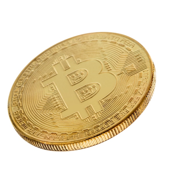   Face of the crypto currency golden bitcoin 