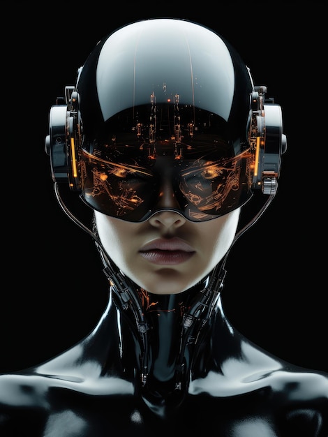 Face future robot liquid glass fashion black background