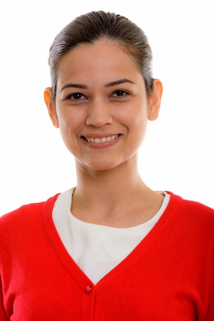 Face of happy young beautiful woman smiling