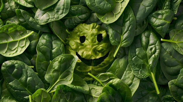 Photo a face made of green leaves with a smiley face on it