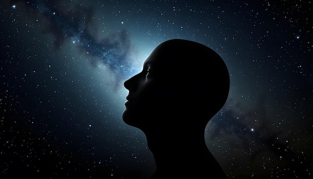 face of man in space as a symbol of philosophy and psychology of dreams inner reality mental