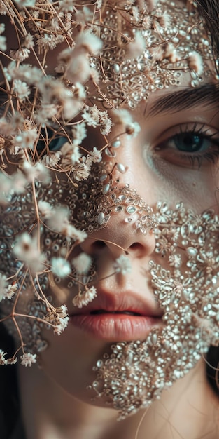 Face Mask Summer Portrait of a Woman with Beautiful Hair and Makeup in Natural Setting