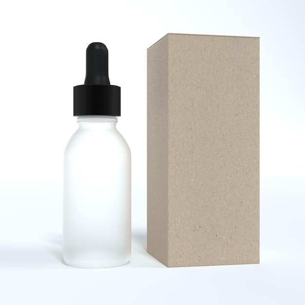 Face oil serum frosted glass bottle with black cape design ready dropplet with box mockup 3D render