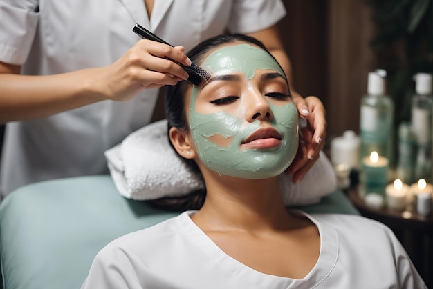 Face peeling mask spa beauty treatment skincare Woman getting facial care by beautician at spa sa