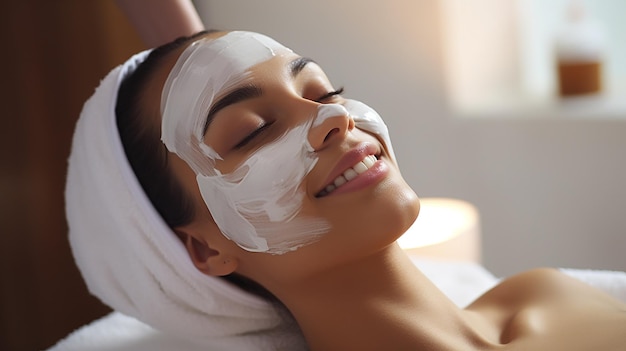 Face peeling mask spa beauty treatment skincare Woman getting facial care by beautician at spa