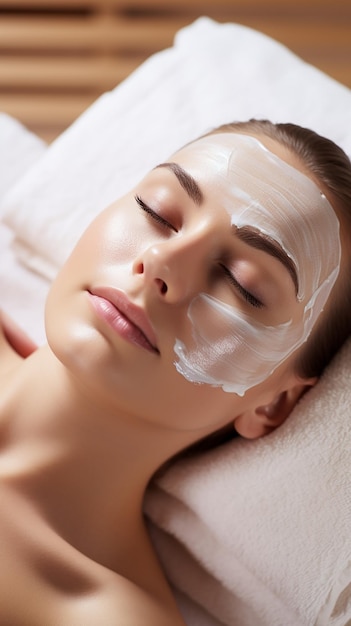 Face peeling mask spa beauty treatment skincare Woman getting facial care by beautician at spa