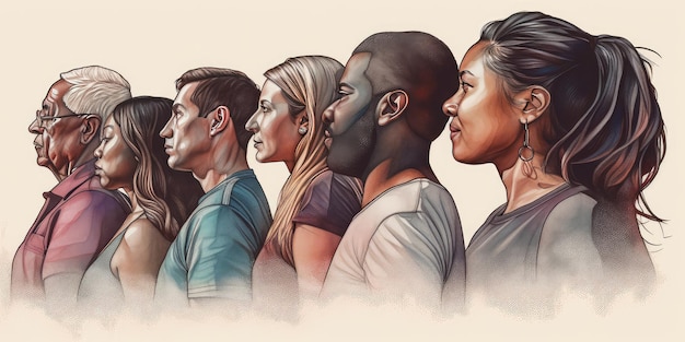 Face portrait of diverse people together looking straight Multiracial concept