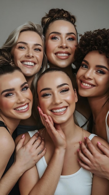 Face portrt beauty and group of women in studio on gray background natural cosmetics skincare and d