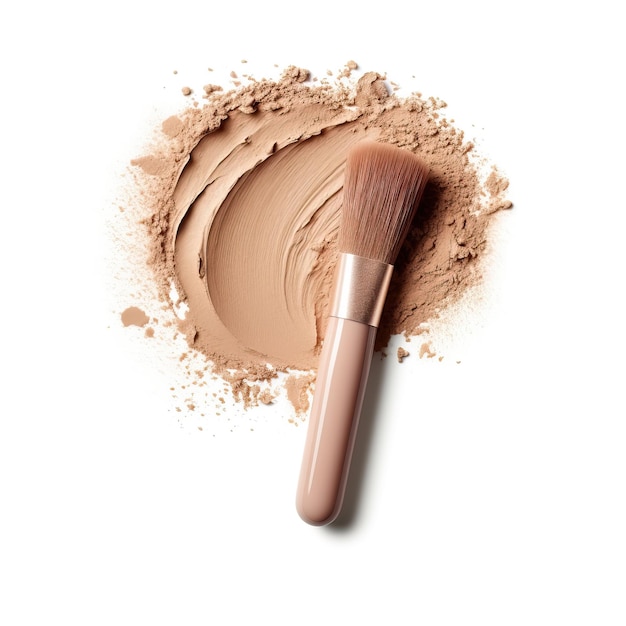 Face powder and brush isolated on white background Face foundation cosmetic product sample