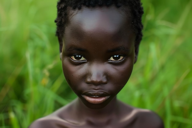 Face of a young black girl african american brunette