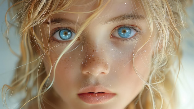 face of young girl with blonde hair and blue eyes