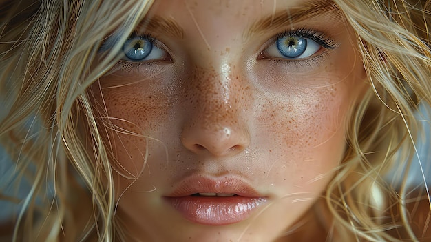 face of young girl with blonde hair and blue eyes