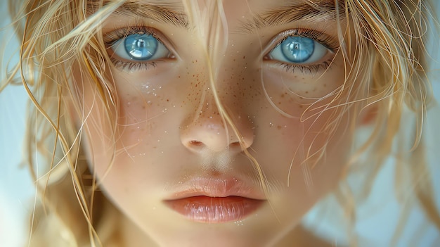 face of young girl with blonde hair and blue eyes