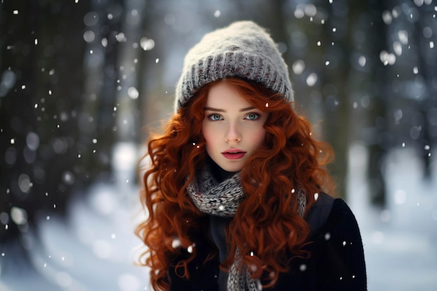 face of young pretty woman with scarf and winter hat