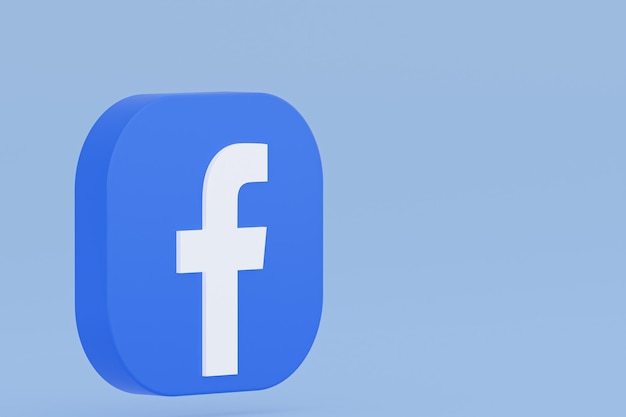 Facebook application logo 3d rendering on blue background