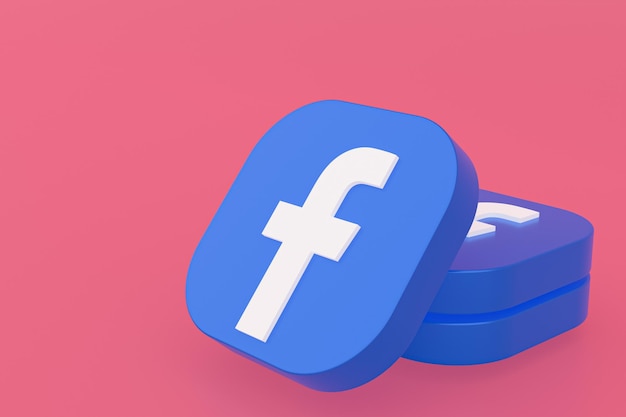 Facebook application logo 3d rendering on pink background