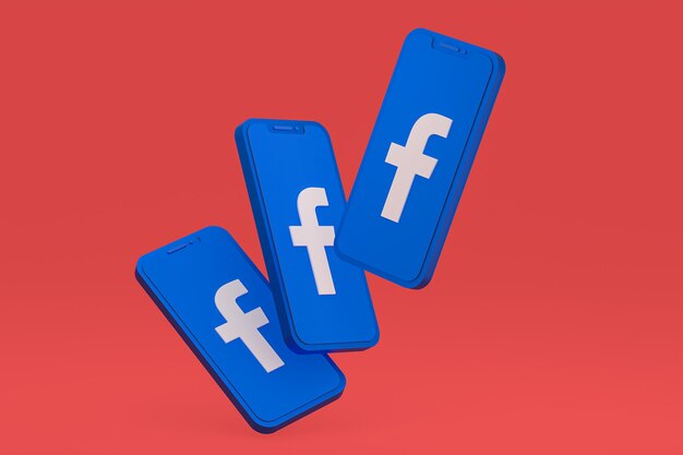 Facebook icon on screen mobile phones 3d render