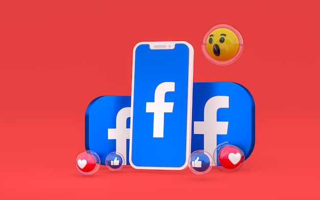 Facebook icon on screen smartphone and facebook reactions 