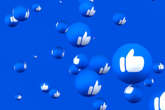 Facebook reactions emoji 3d render premium photo,social media balloon symbol with like thumbs up icons pattern