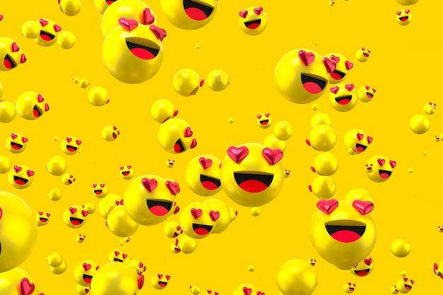 Facebook reactions love emoji 3d render on transparent background