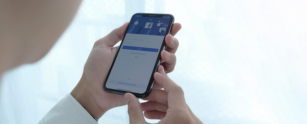 Facebook social media app logo on login signup registration page on mobile app screen