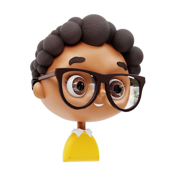 Faces Avatar Portrait African American boy with glasses 3d illustration Cartoon style