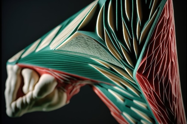 Faceted model of muscle fibers of arm in closeup created with generative ai