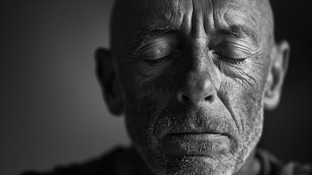 The facial expression of a man who entered in resting state highlighting concentration