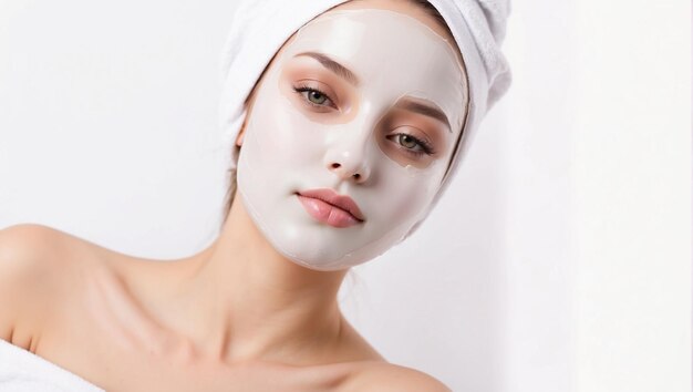 Facial skin treatment with a cosmetic mask in a beauty salon