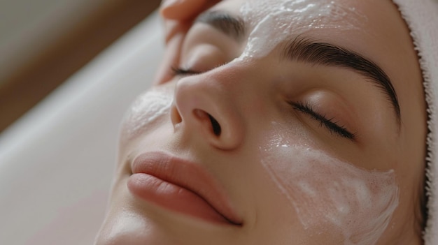 Facial Treatment for Hydrated Glowing SkinCloseup of a tranquil person receiving a hydrating facia