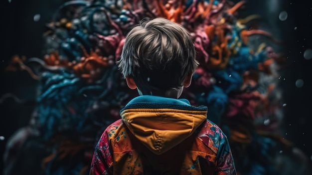 Facing Fears Brave Kid Confronts Nightmares and Imaginary Monsters Generative AI