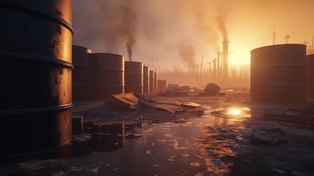 Factories polluted the land by spilling barrels of toxic waste Toxic environmental pollution